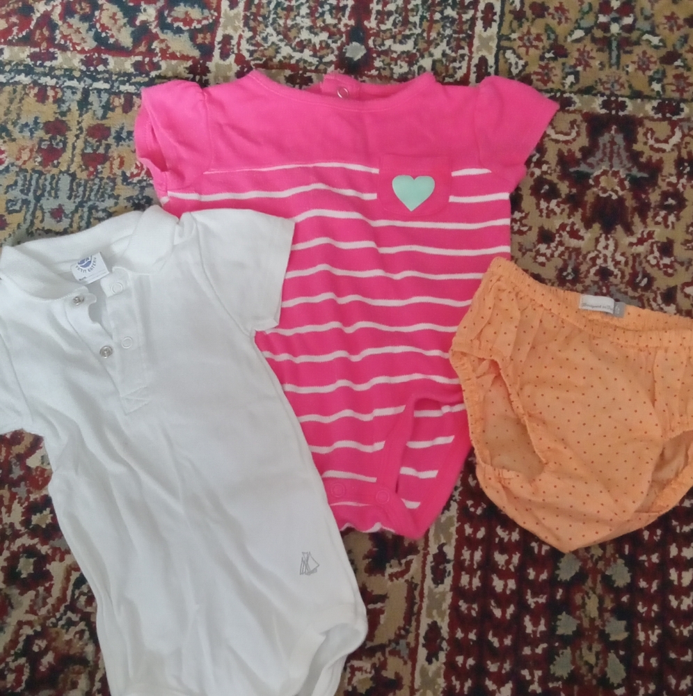 Pink Striped Onesie and White Bodysuit Set